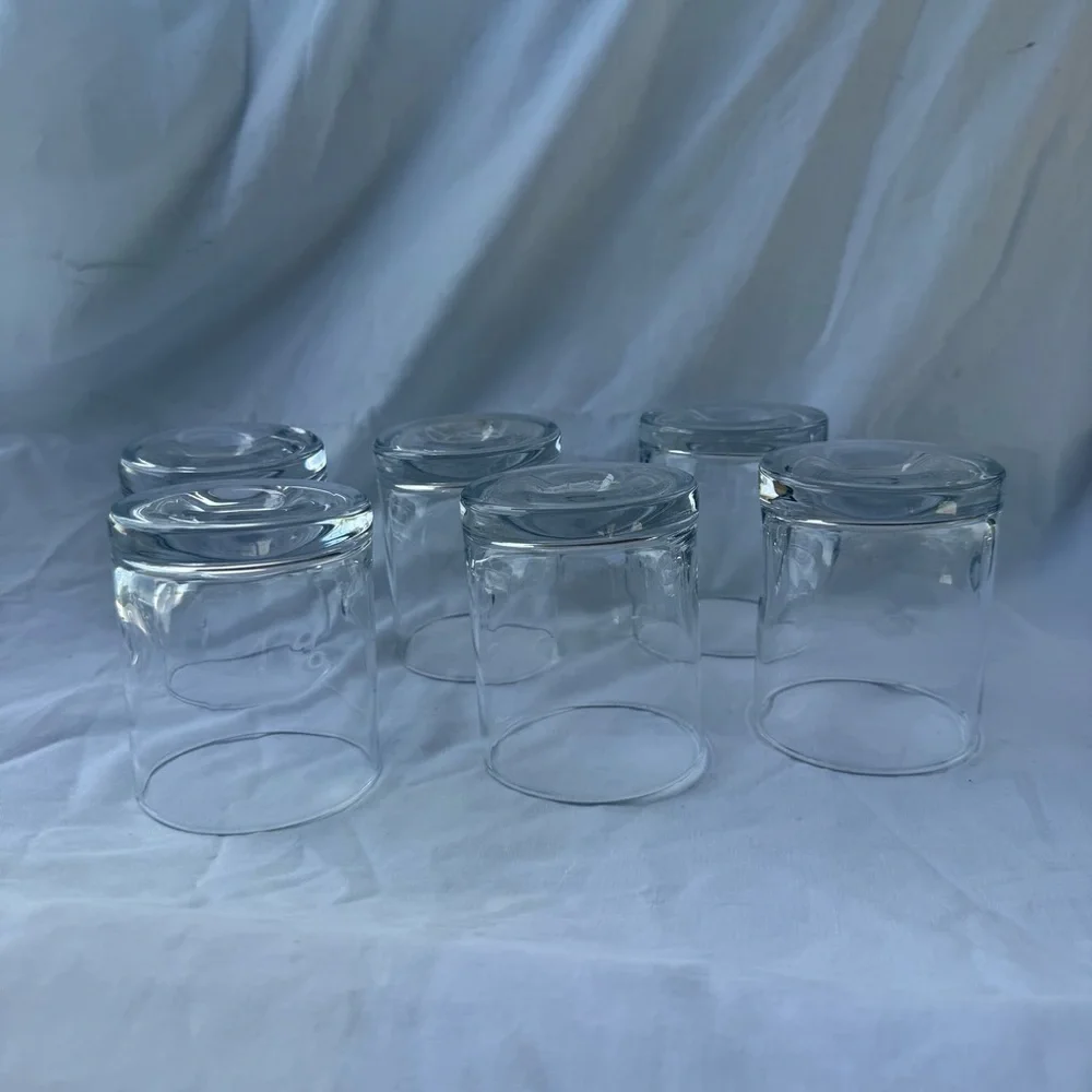 Clear Cylindrical Pinch Glasses or Dimple Glasses Lowball Glass Set of 8